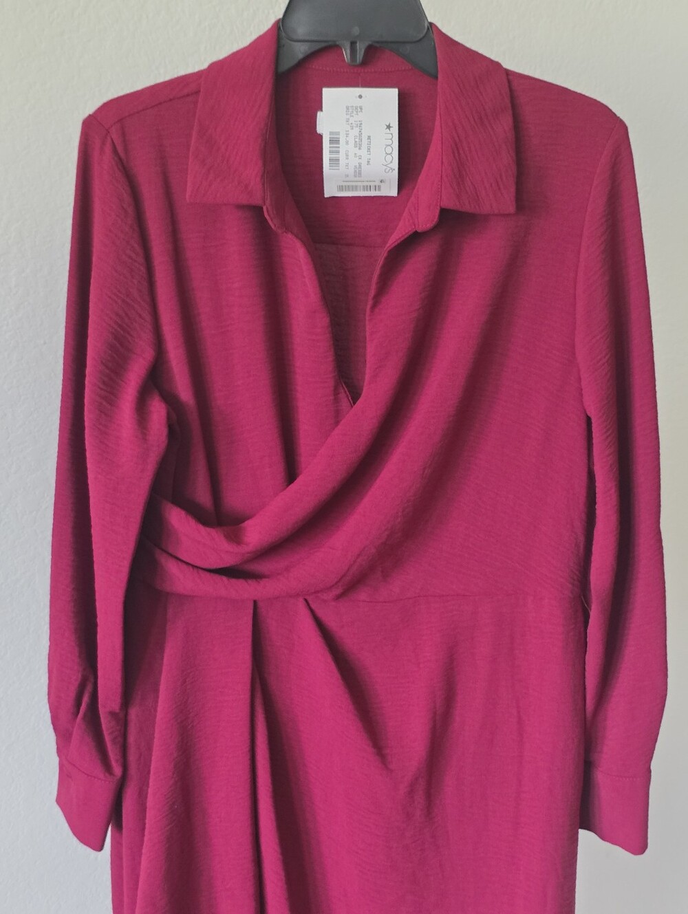 Calvin Klein NWT Size 10 Magenta Draped Wrap Long Sleeve Dress Career $134 - Picture 3 of 9